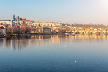 Panoramic view of old town with Charles Bridge in Prague. Czech Republic.