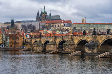 View of the Charles Bridge in Prague. Czech Republic.