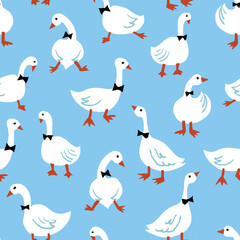 Obraz premium Goose Gentlemen Seamless Pattern Vector for Kids Products