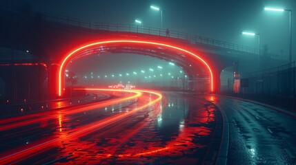 Foggy Tunnel with Red and Blue Lights