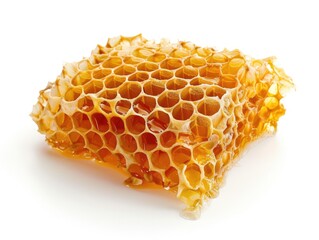 White Honeycomb. Raw Food Concept with Golden Honeycomb on White Background