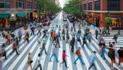 Obraz premium City intersection with blurred pedestrians