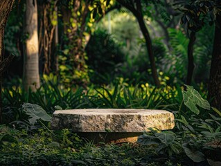 Geometric podium display product display with, natural environment