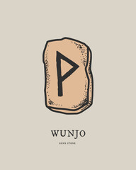 Wunjo rune. Ancient Scandinavian alphabet carved on stone. Ancient mystical and sacred symbols. Vector isolated illustration.