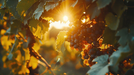 Sunlit Grapevine Close-Up View, Harvest time, a stage in the wine-making process, les vendanges, grape harvesting, a seasonal job.