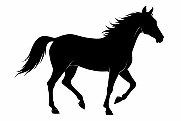 Obraz premium Silhouette of a galloping horse. Animal in motion. Equine beauty concept. Horseback riding, natural elegance design. Black silhouette isolated on white background.