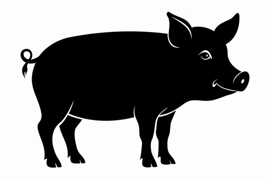 recommend clip art: Black silhouette of a pig isolated on a white background. Animal illustration, farm animal, minimalist design, livestock concept.