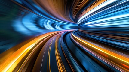 Acceleration speed motion on night road. Light and stripes moving fast