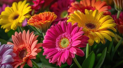 Beautiful, vivid, colorful mixed flower bouquet still life detail