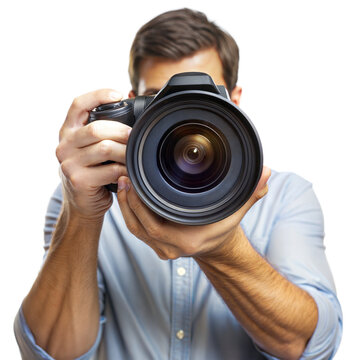 A man is holding a camera and taking a picture