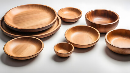 Wooden plate on white background. handmade cooking pots Generative AI