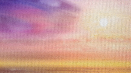 Abstract watercolor painting featuring a sunset on watercolor paper with a rough texture.