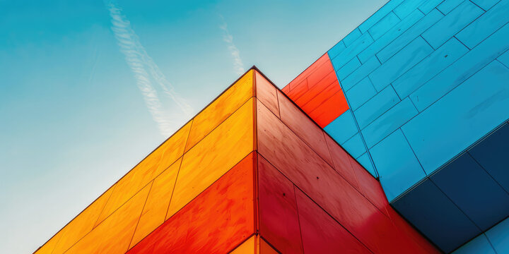 Architecture abstract geometric colored shapes on sky background