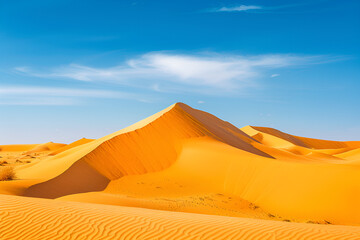 landscape of golden sand dune with blue sky in Sahara deserts