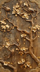 Abstract artistic background, flowers, branches, gold, and canvas painting. Brush. Oil painting, modern art, ink, alcohol can be used for wall decoration, wallpaper, murals. AI generated illustration