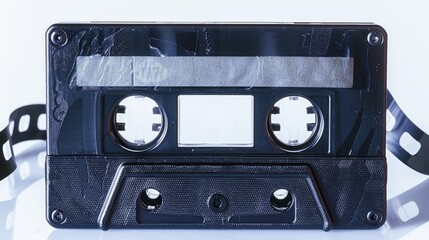 Obraz premium Retro cassette tape with unspooled tape isolated on clean white backgrounds