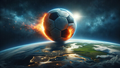 Fototapeta premium Impact of a large soccer ball asteroid on Earth, Wallpaper, Background, Generative Ai