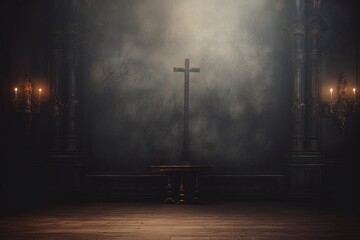 Naklejka premium The cross is made of wood with Christian decoration, generative ai