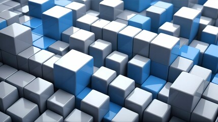 Background, three-dimensional cube white and blue, geometric shapes, 3D
