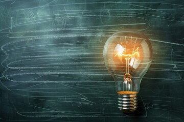 Education Innovation: Light Bulb Metaphor on Blackboard