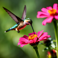 Hummingbird feeding on a flower