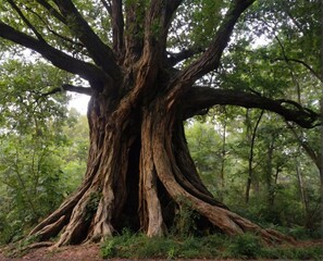 An old powerful big tree in the forest.