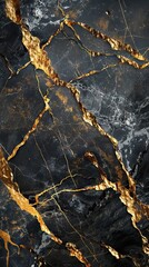 Abstract marble background fluid art black, gold colours background. AI generated illustration