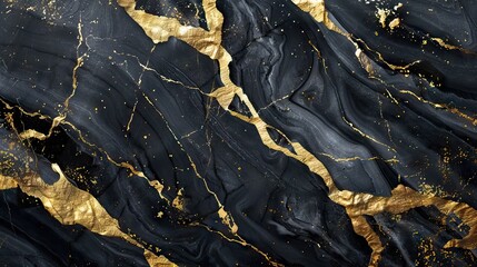 Abstract marble background fluid art black, gold colours background. AI generated illustration