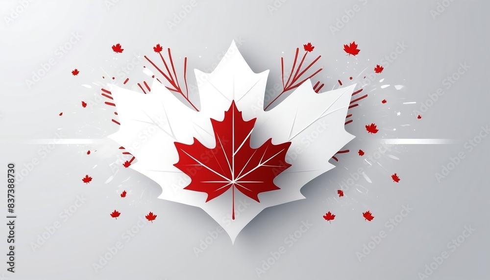 Wall mural happy canada day card with red white maple leaf white vector illustration independence day with spac - Wall murals