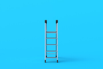 One foldable stepladder on blue background. Portable aluminum ladder. Household tool. Instrument for renovation. 3d render