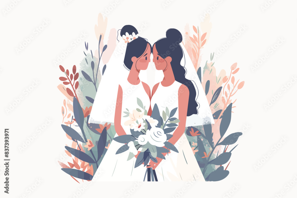 Wall mural two women wedding isolated vector style - Wall murals