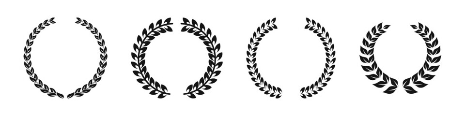 Leaf and branch heraldic award set. Laurel wreath vector flat collection.