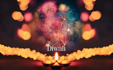 Diwali, on firework background , colorful background, lantern