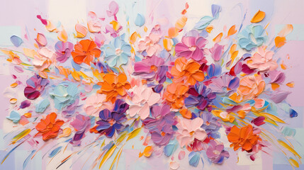 A vibrant and colorful oil painting depicting a bouquet of flowers in an expressionist style