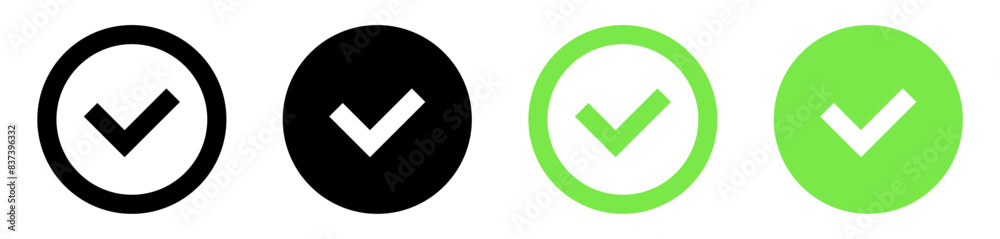 Poster check box icon with correct, accept checkmark icons tick box checked, check list square frame - checkbox symbol approved sign