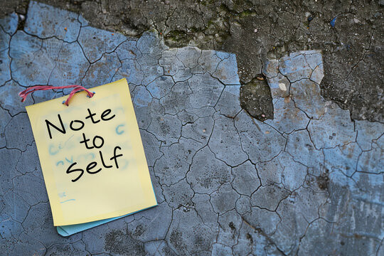 Note to Self Sticky Note on Weathered Surface