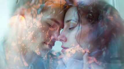 A man and woman kissing each other through a glass window, AI