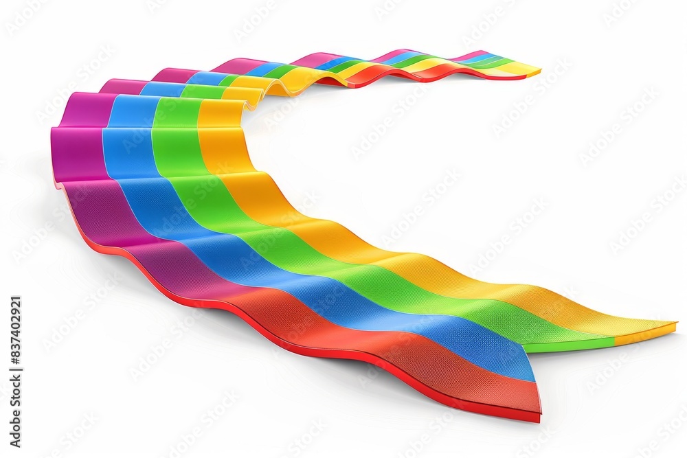 Wall mural abstract 3d illustration of a wavy rainbow path curving dynamically against a white background