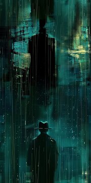 9 Crime scene, detective in shadows, rain, urban noir style, hyper detailed