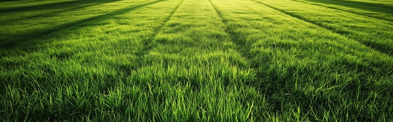 Obraz premium Beautiful grass texture on bright green mowed lawn, field, grassplot in nature. Fresh Green grass. Wide background image of green carpet of neatly trimmed grass.