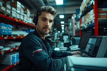 Fototapeta premium Streamlined Order Processor's Workplace with Computer and Printer
