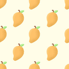 seamless pattern of manggo fruit handdrawn with kawaii style, suitable for any purpose. for example website design, mobile app, wallpaper, textile, etc