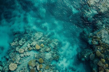 Obraz premium Aerial view of a thriving coral reef, showcasing the vibrant underwater ecosystem and the need for marine conservation. 