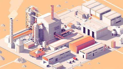 Obraz premium Mineral processing plant, with machinery and workers processing raw materials into usable minerals