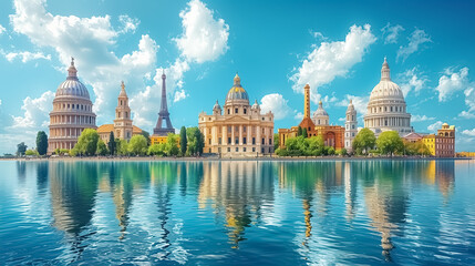 Famous monuments of the world , Travel Destination Posters , international holidays concept , travel locations