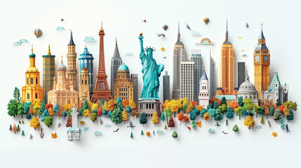 Famous monuments of the world , Travel Destination Posters , international holidays concept , travel locations