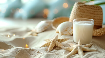 relaxing image of white sand and hat