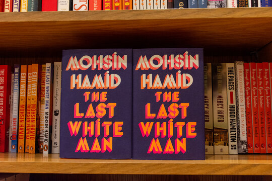 Close-up Mohsin Hamid's The Last White Man novel in the bookshop.