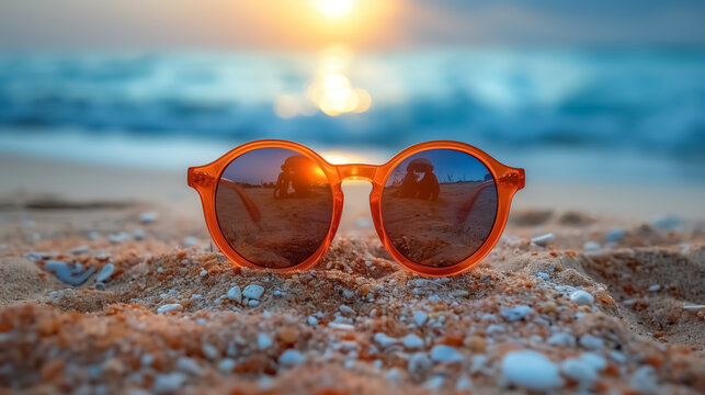 first day of summer, Summer holiday background , ocean and sunglasses , white sand and tropical beach , exotic vacation on summer