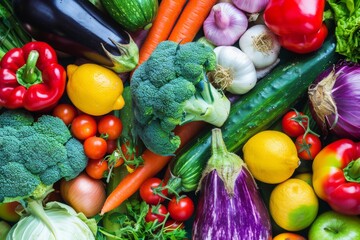 Assorted Fresh Vegetables and Fruits in Vibrant Colors